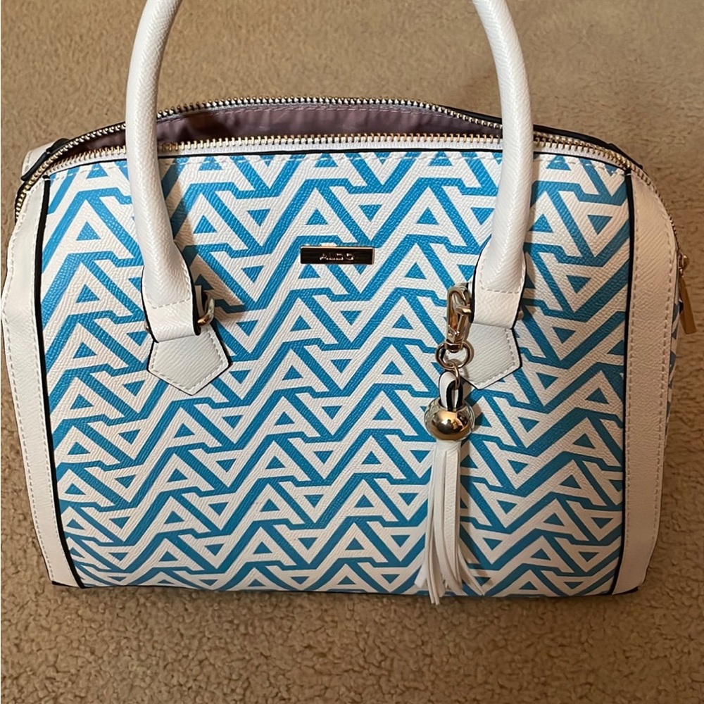 Aldo Geometric Blue and White Satchel
